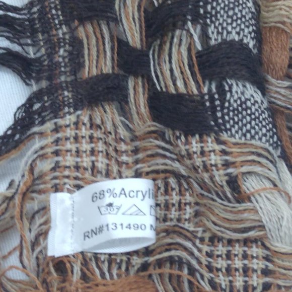 Shawl Scarf Wraps Crocheted Fringed Edges Earth Tones 62" x 12" - Picture 5 of 6